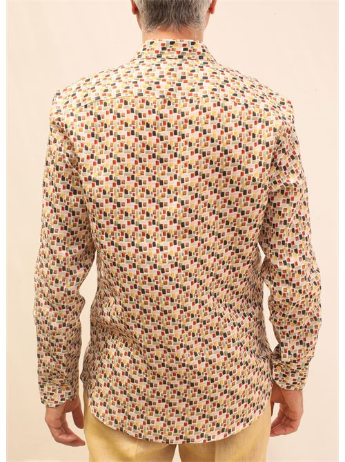 camicia sartoriale in lino a fantasia Mik Mak | CAMICIALINOQUADRETTIARANCIONE